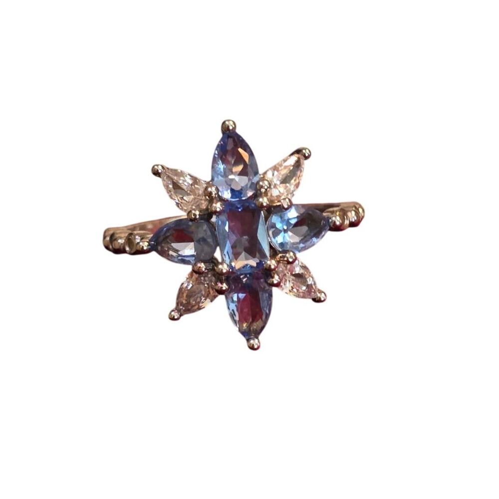 Bomb‎ Party Nautical Starlight lab created light Sapphire rhodium plating Size 9
